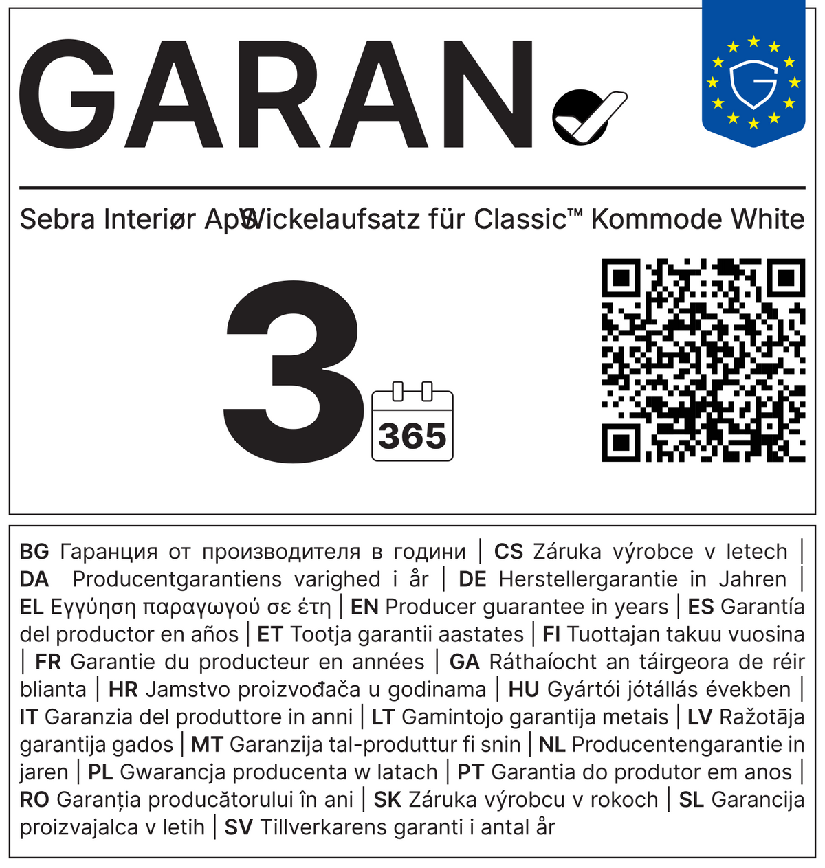 GARAN Label Wickelaufsatz für Classic™ Kommode White